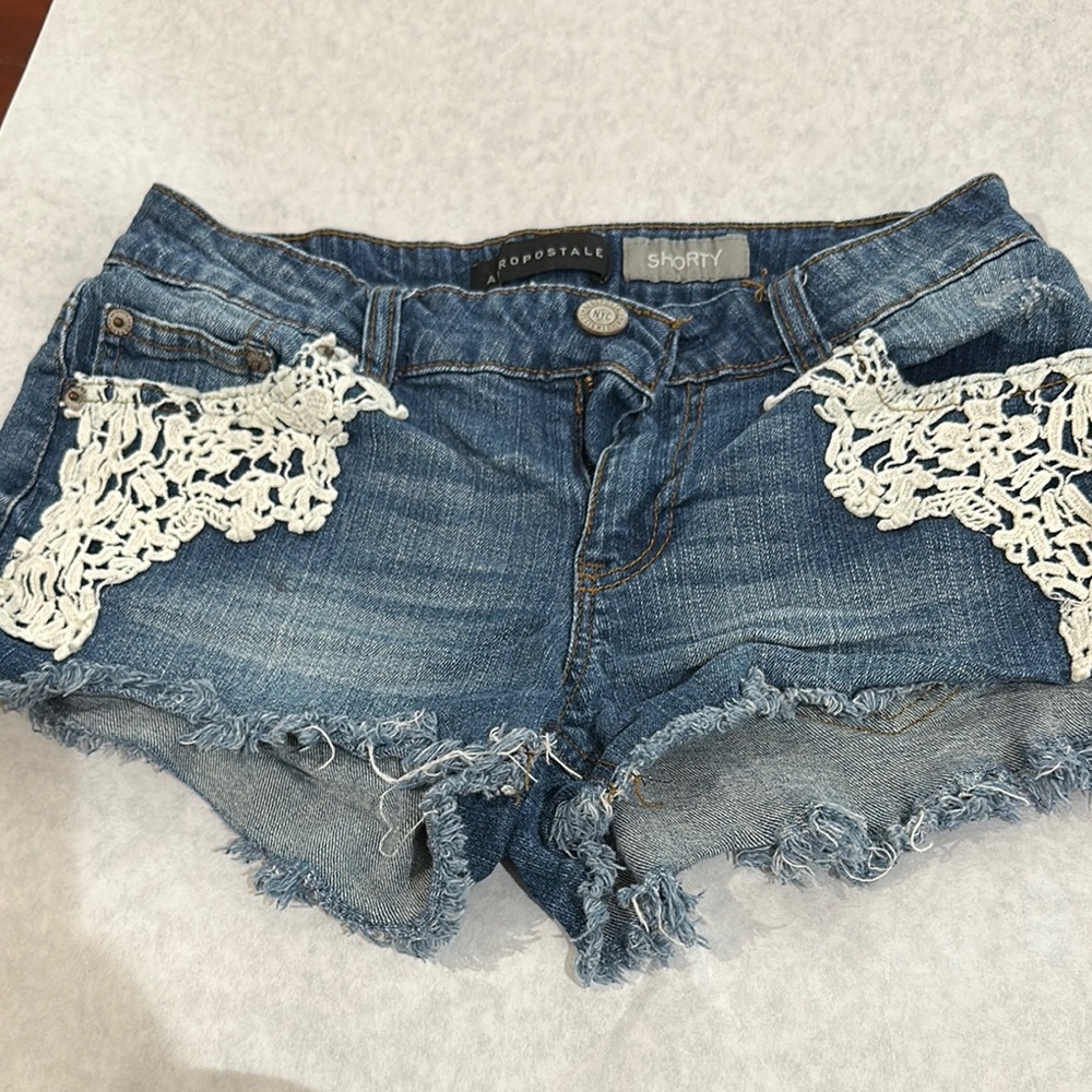 Aeropostale Blue Denim Shorts with Lace Detail